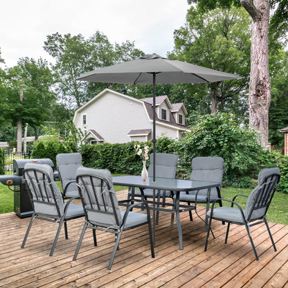 7 PCs Garden Dining Set w/ Umbrella Hole & Cushion, Grey