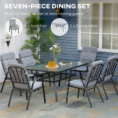 7 PCs Garden Dining Set w/ Umbrella Hole & Cushion, Grey