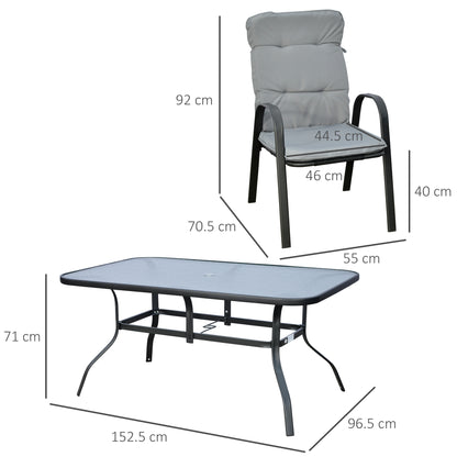 7 PCs Garden Dining Set w/ Umbrella Hole & Cushion, Grey