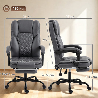 High-Back Executive Home Office Chair, PU Leather Computer Desk Chair with 360 Degree Swivel, Reclining Function, Retractable Footrest and Adjustable Height, Grey