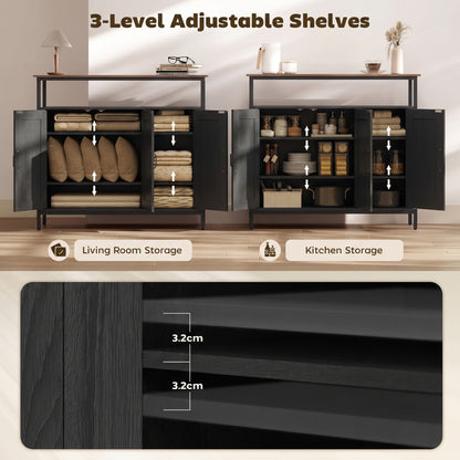 Industrial Sideboard with 2 Cupboards and Open Shelf - Black & Walnut Effect