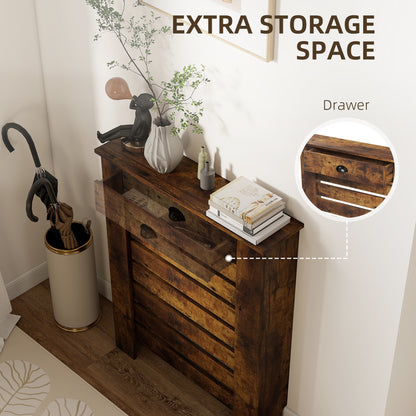 Radiator Cover with Drawer, Horizontal Slat, 78cm, Rustic Brown