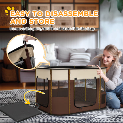 Portable Dog Pen for Puppies, Rabbits, Kittens, Guinea Pigs - Brown