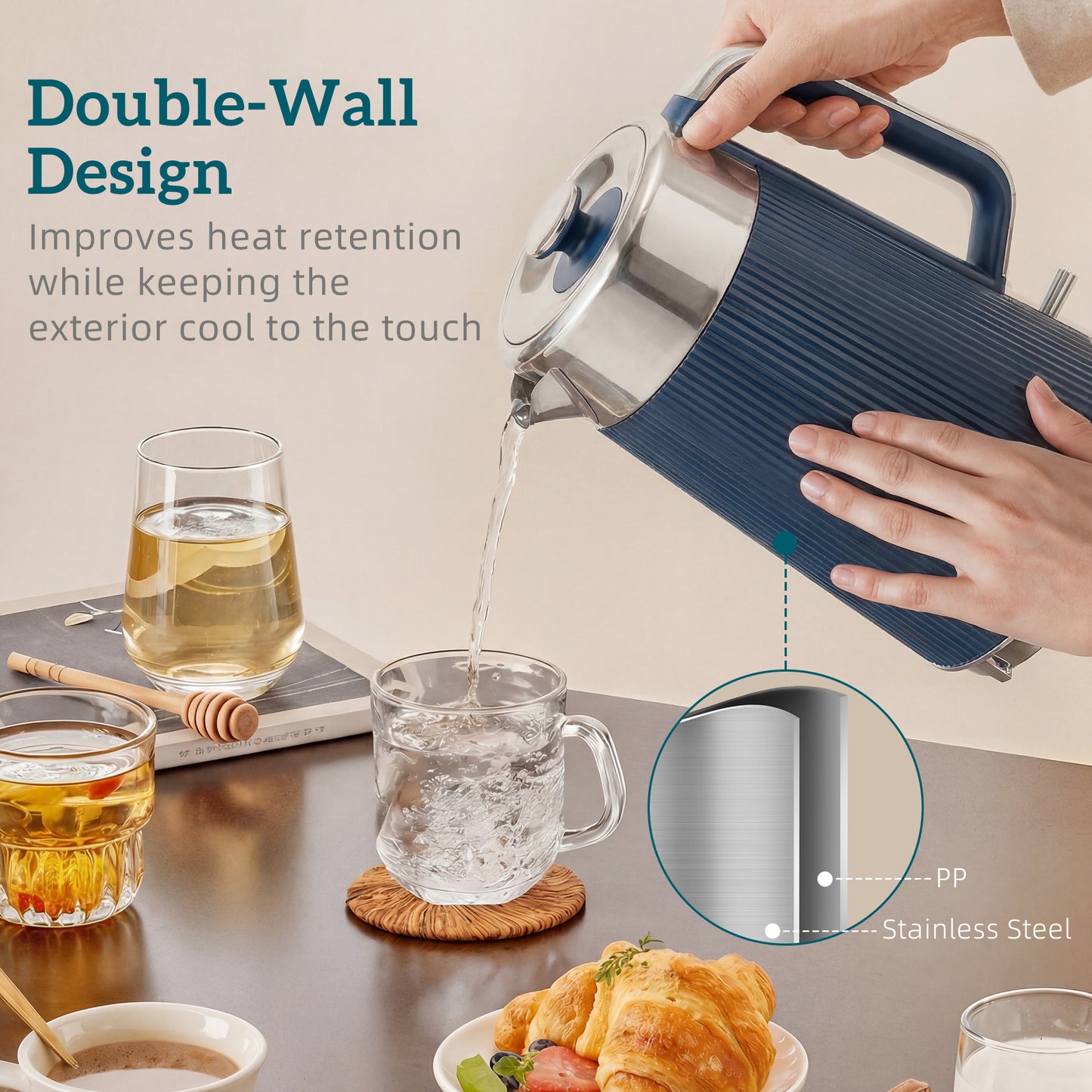 1.7L 3000W Rapid Boil Kettle and 4 Slice Toaster Set Dark Blue