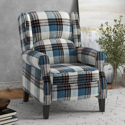 Wingback Reclining Chair Push Back Recliner Armchair for Living Room Bedroom with Footrest Armrests Wood Legs Blue