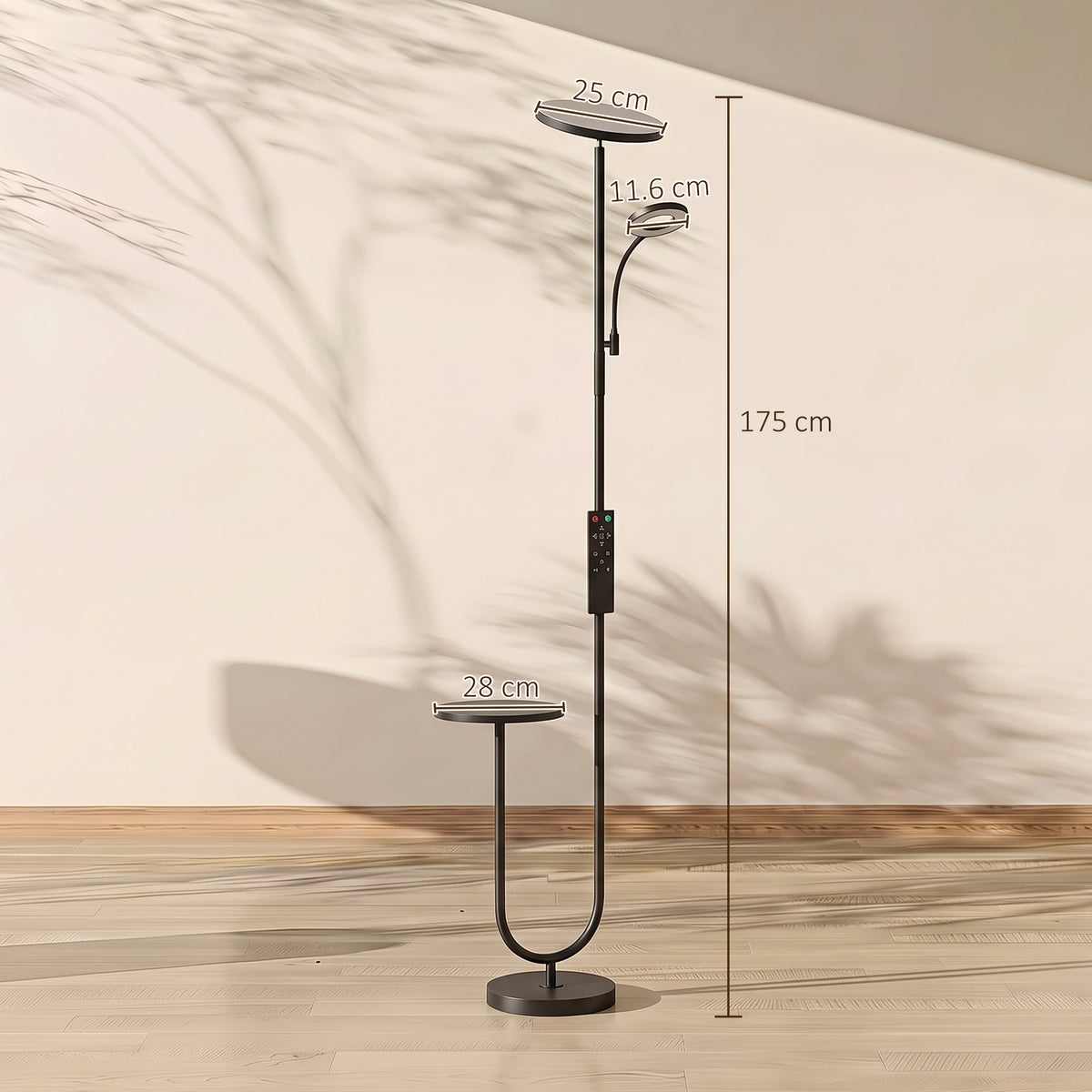 Uplighter Floor Lamp with Table, Dual Light Dimmable Standing Lamp