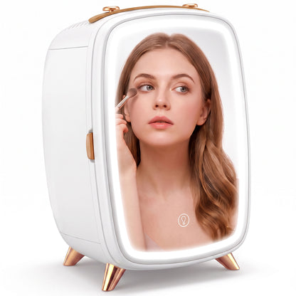 Skincare Refrigerator with LED Mirror, Cooling Function, White