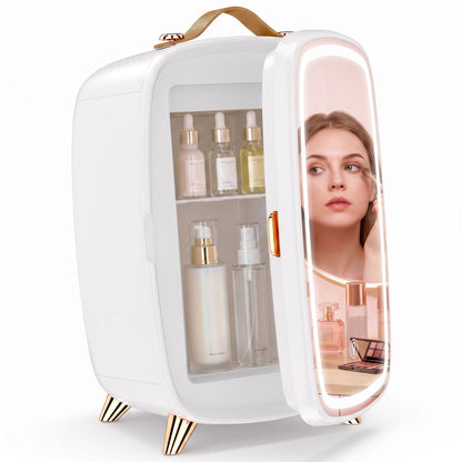 Skincare Refrigerator with LED Mirror, Cooling Function, White