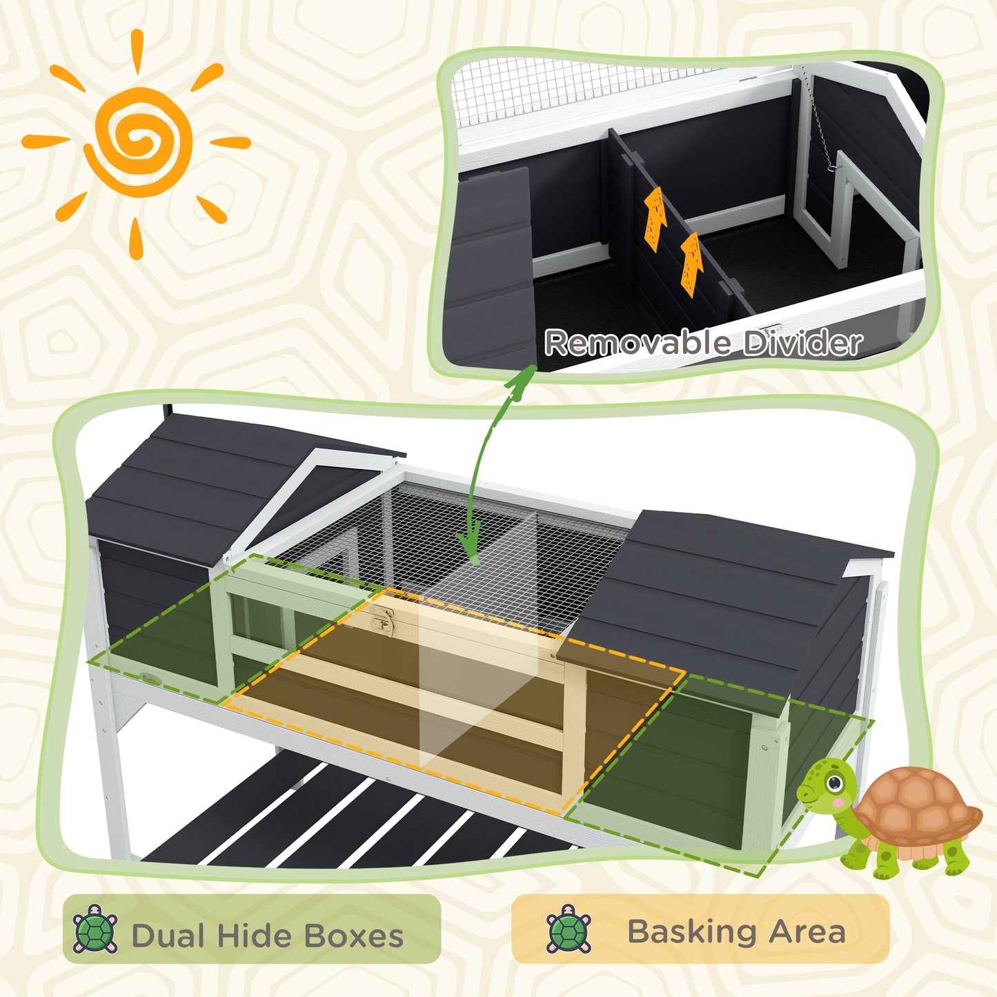 Tortoise House w/ Adjustable Lamp Holder, Openable Lid, Dual Main Houses