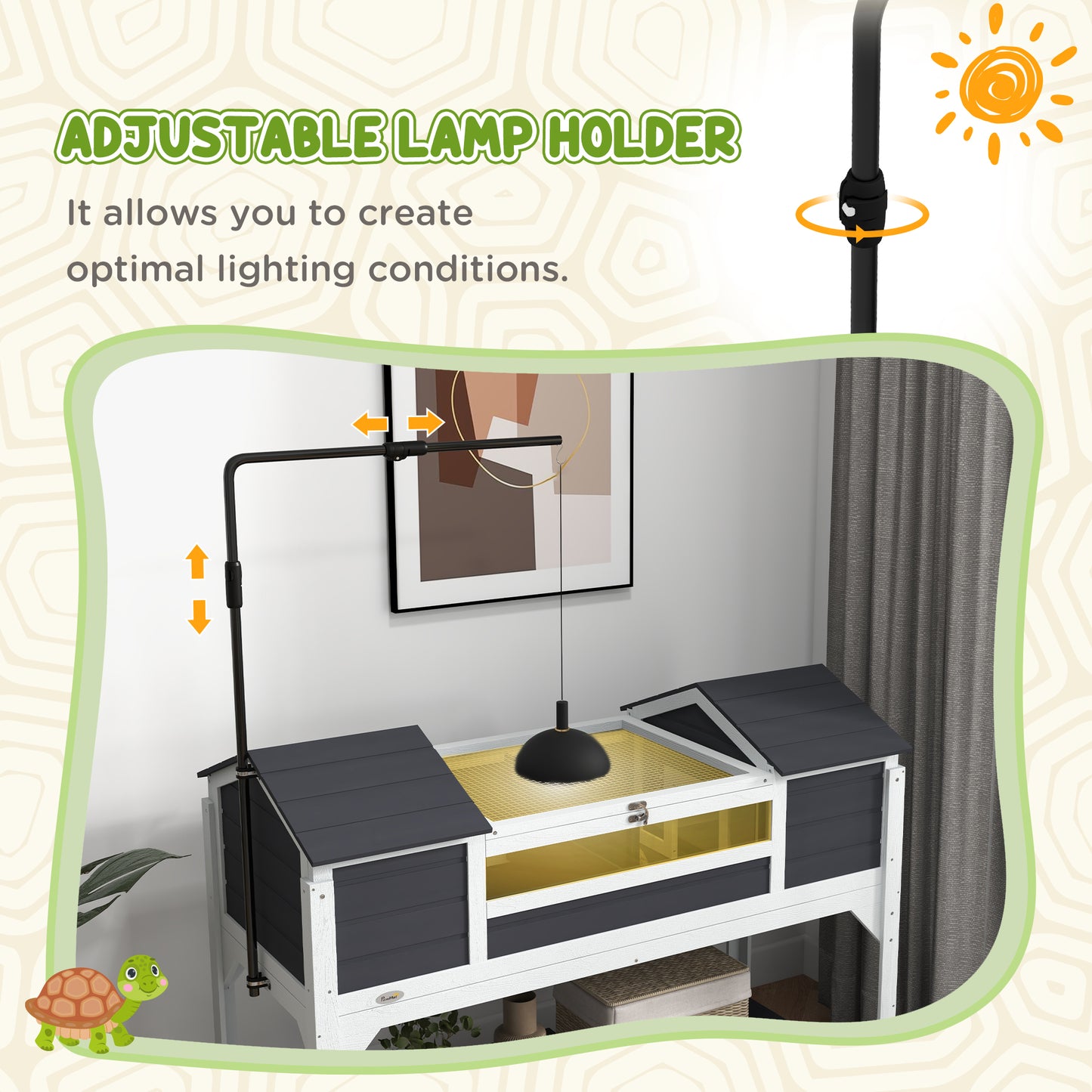 Tortoise House w/ Adjustable Lamp Holder, Openable Lid, Dual Main Houses