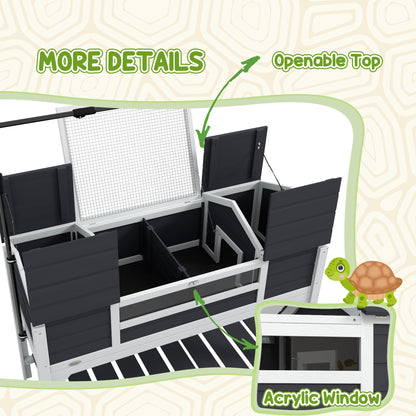 Tortoise House w/ Adjustable Lamp Holder, Openable Lid, Dual Main Houses
