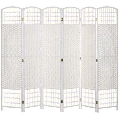 6 Panel Folding Room Divider, Privacy Screen, Freestanding Paravent Partition Separator for Living Room, Bedroom and Office, 240 x 170cm, White