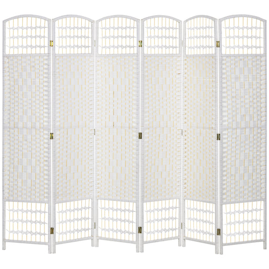 6 Panel Folding Room Divider, Privacy Screen, Freestanding Paravent Partition Separator for Living Room, Bedroom and Office, 240 x 170cm, White