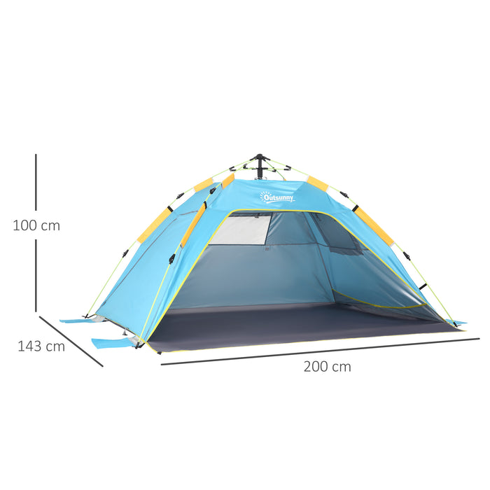 Pop-up Beach Tent Sun Shade Shelter for 1-2 Person UV Protection Waterproof with Ventilating Mesh Windows Closable Door Sandbags Blue