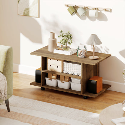 Modern TV Cabinet Stand Storage Shelves Table Mobile Walnut