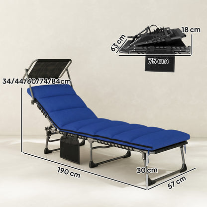 Folding Sun Lounger, Sunbed with Canopy, Dark Blue