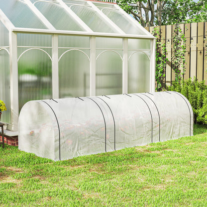 PE Tunnel Greenhouse, Green Grow House with Steel Frame and Zipper Doors for Garden, 295 x 100 x 80cm, White
