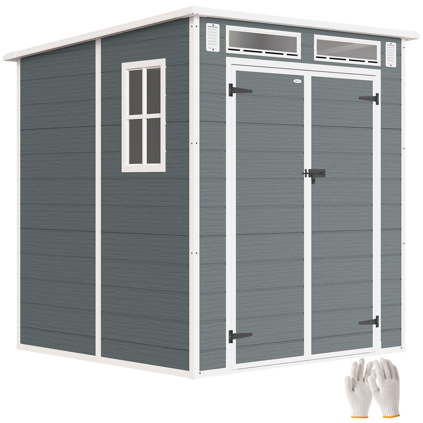 6 x 6 ft Plastic Garden Shed with Floor, Lockable Doors, Grey