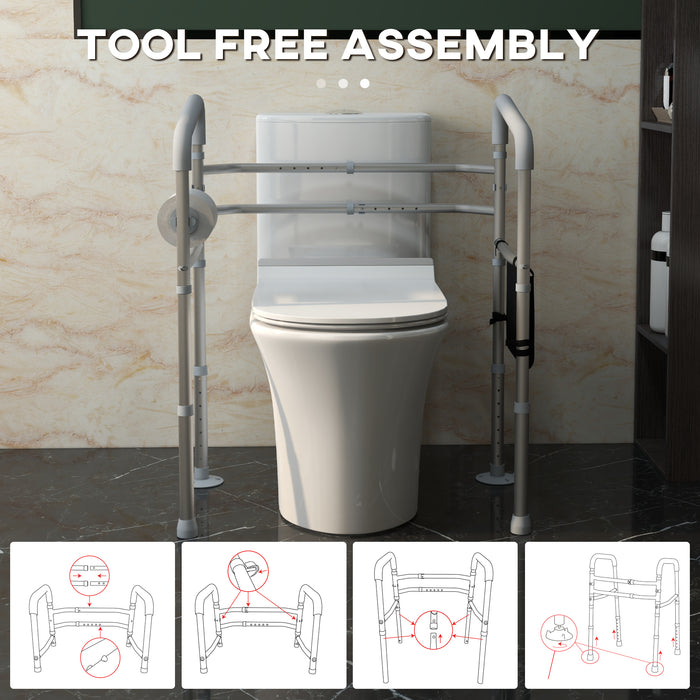 Free Standing Toilet Frame, Height & Width Adjustable Toilet Safety Frame w/ Arms, Additional Suction Cups, Handrail Grab Bar, 136kg Capacity