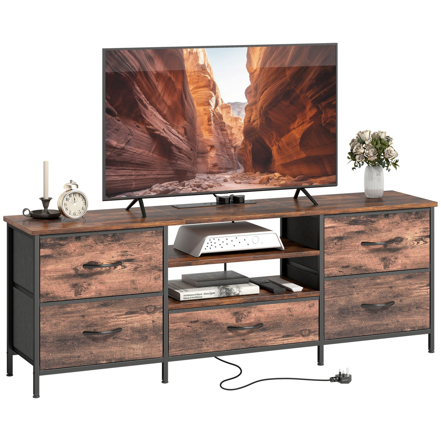 TV Unit with Charging Station, TV Stand for TVs up to 65 Inch