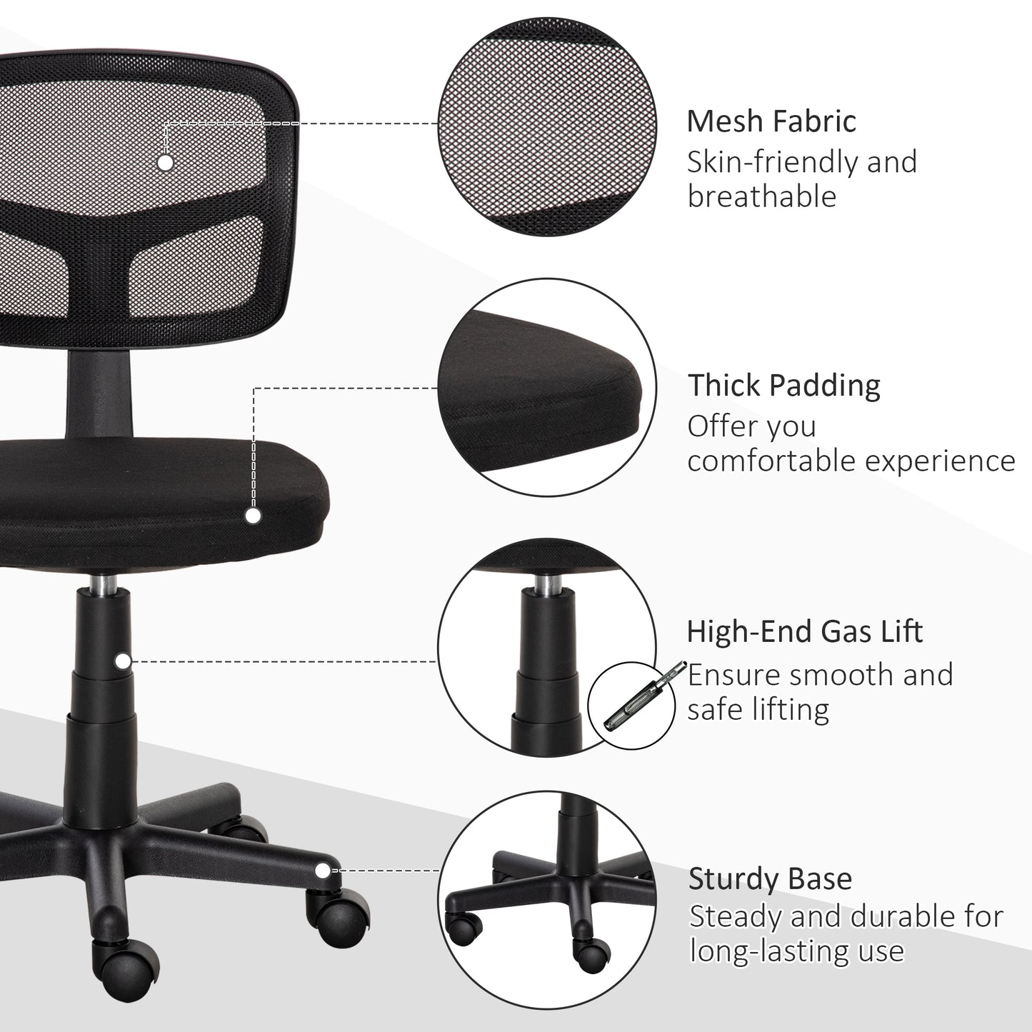 Small Office Chair without Arms, Ergonomic Swivel Mesh Desk Chair