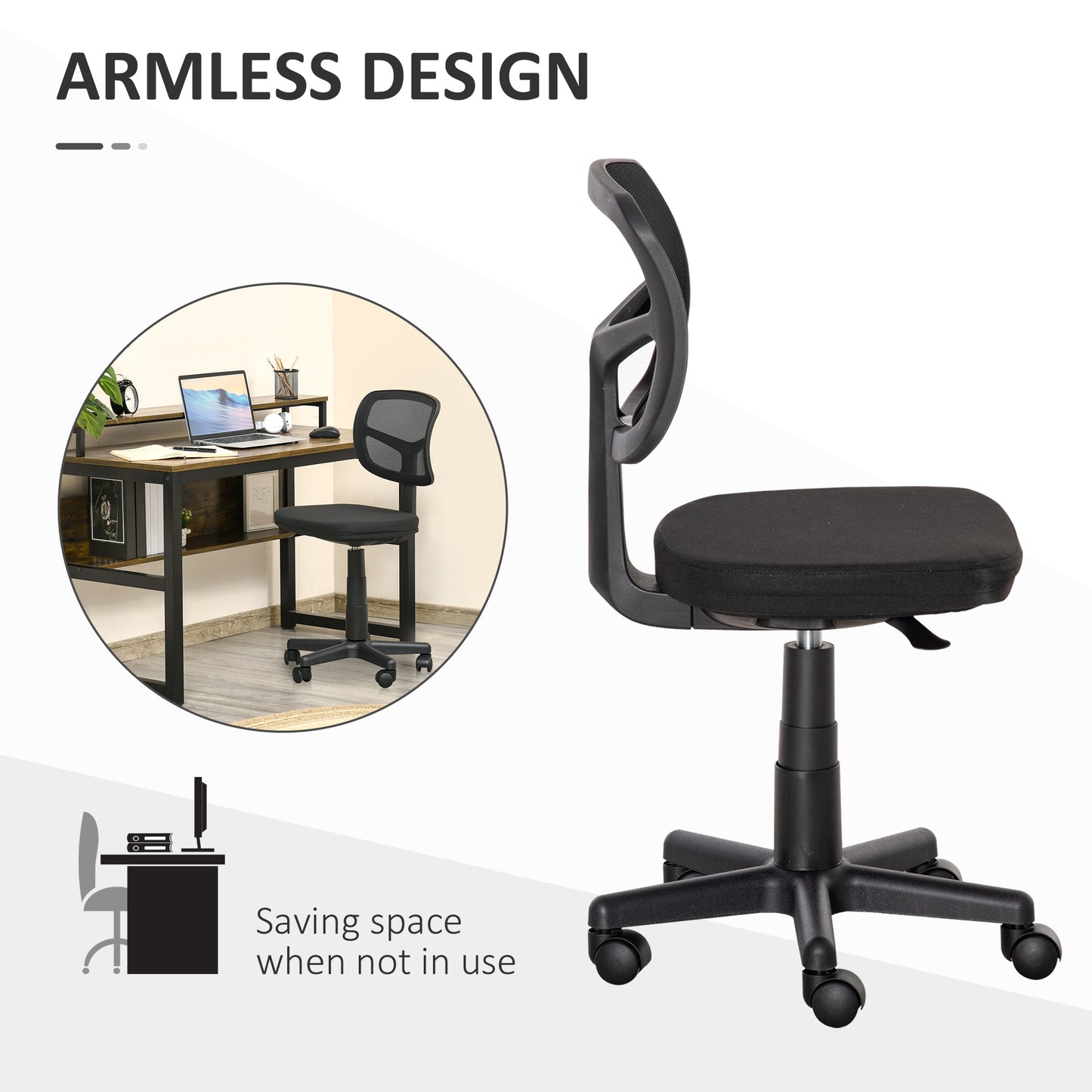 Small Office Chair without Arms, Ergonomic Swivel Mesh Desk Chair