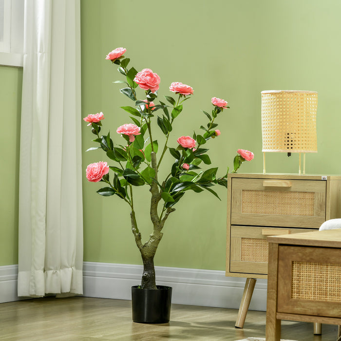 Artificial Plant Camellia Flower in Pot, Fake Plant for Indoor Outdoor, 95cm, Pink