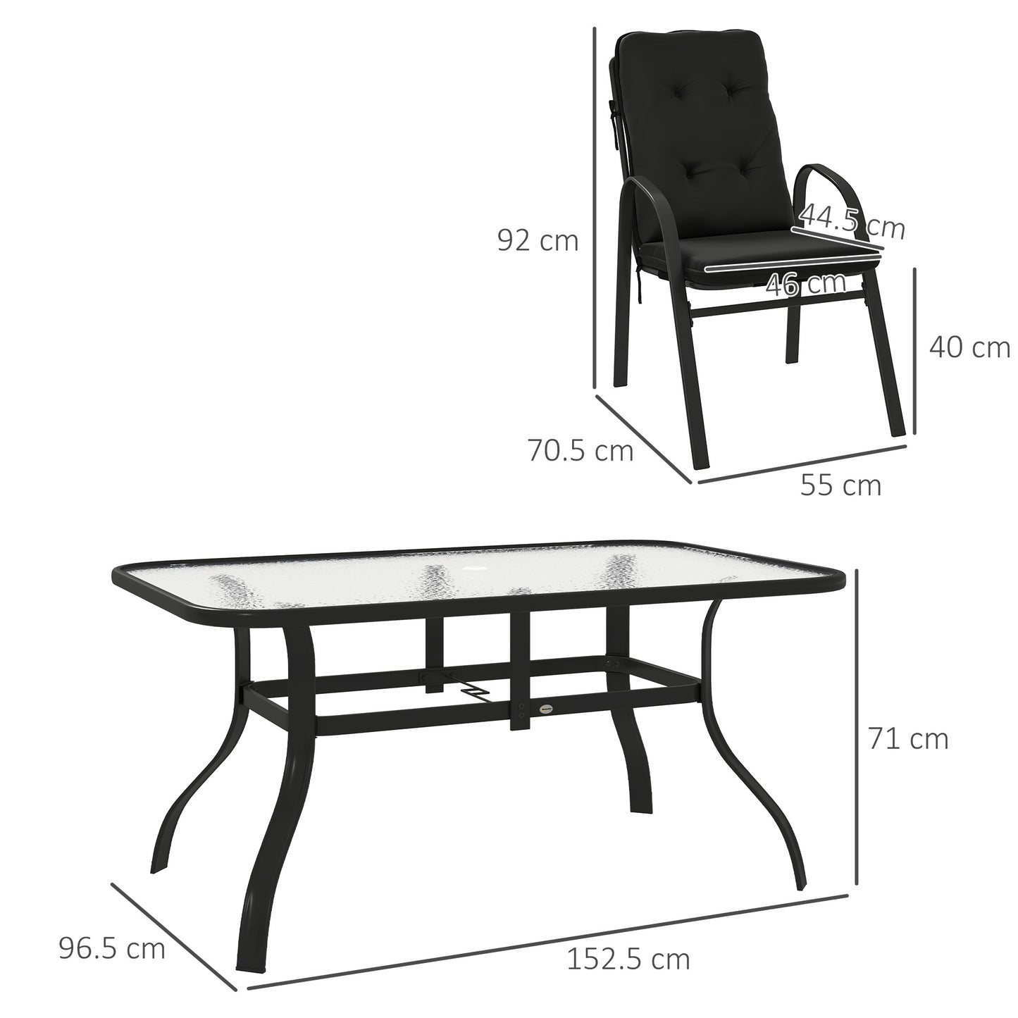 7 PCs Garden Dining Set w/ Umbrella Hole & Cushion, Black