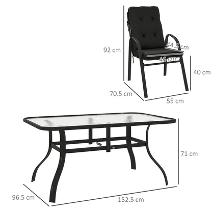 7 PCs Garden Dining Set w/ Umbrella Hole & Cushion, Black