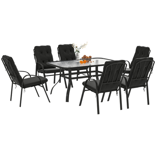 7 PCs Garden Dining Set w/ Umbrella Hole & Cushion, Black