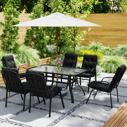 7 PCs Garden Dining Set w/ Umbrella Hole & Cushion, Black