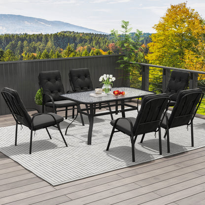 7 PCs Garden Dining Set w/ Umbrella Hole & Cushion, Black