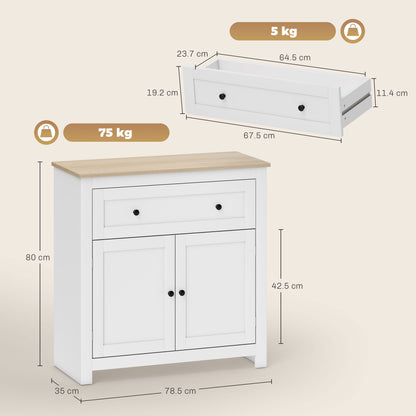 Sideboard Storage Cabinet with Adjustable Shelf, Drawer, White