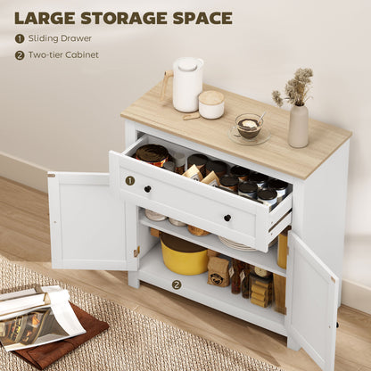 Sideboard Storage Cabinet with Adjustable Shelf, Drawer, White