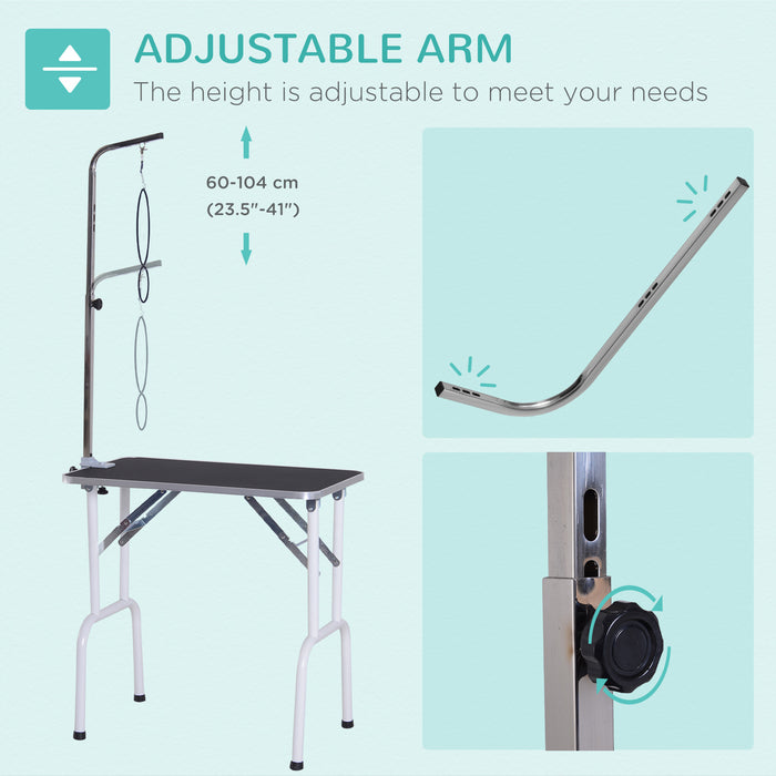 Folding Pet Grooming Table for Small Dogs with Adjustable Grooming Arm Max Load 30 KG, 81x48.5x80 cm