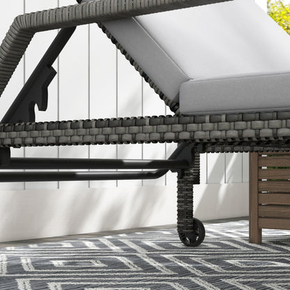 Outdoor Sun Lounger, Rattan Wicker Chaise Reclining with 5-Level Adjustable Backrest and 2 Wheels