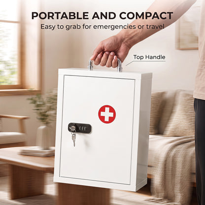 Medicine Cabinet, Medical Cabinet w/ Combination and Key Lock, White
