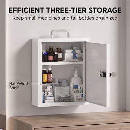 Medicine Cabinet, Medical Cabinet w/ Combination and Key Lock, White