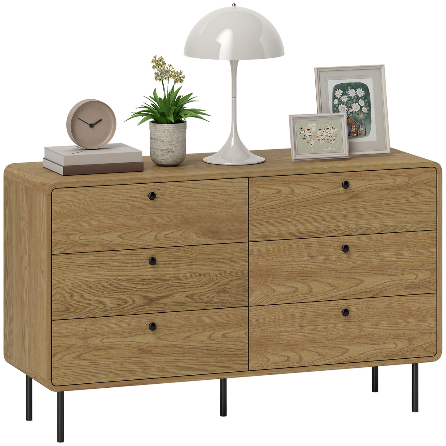 Chest of Drawers for Bedroom, Modern 6 Drawer Dresser, Oak