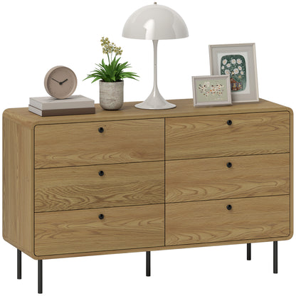 Chest of Drawers for Bedroom, Modern 6 Drawer Dresser, Oak