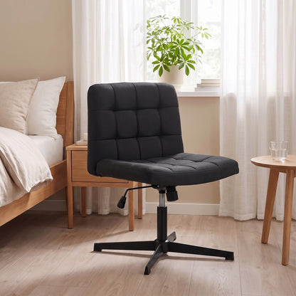 Armless Office Chair, Cross Legged Vanity Chair with Wide Seat, Black