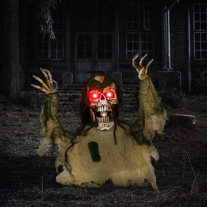 Sound-Activated Half-Body Halloween Skeleton with Moving Head and Body, Lights and Howling Sounds - Khaki