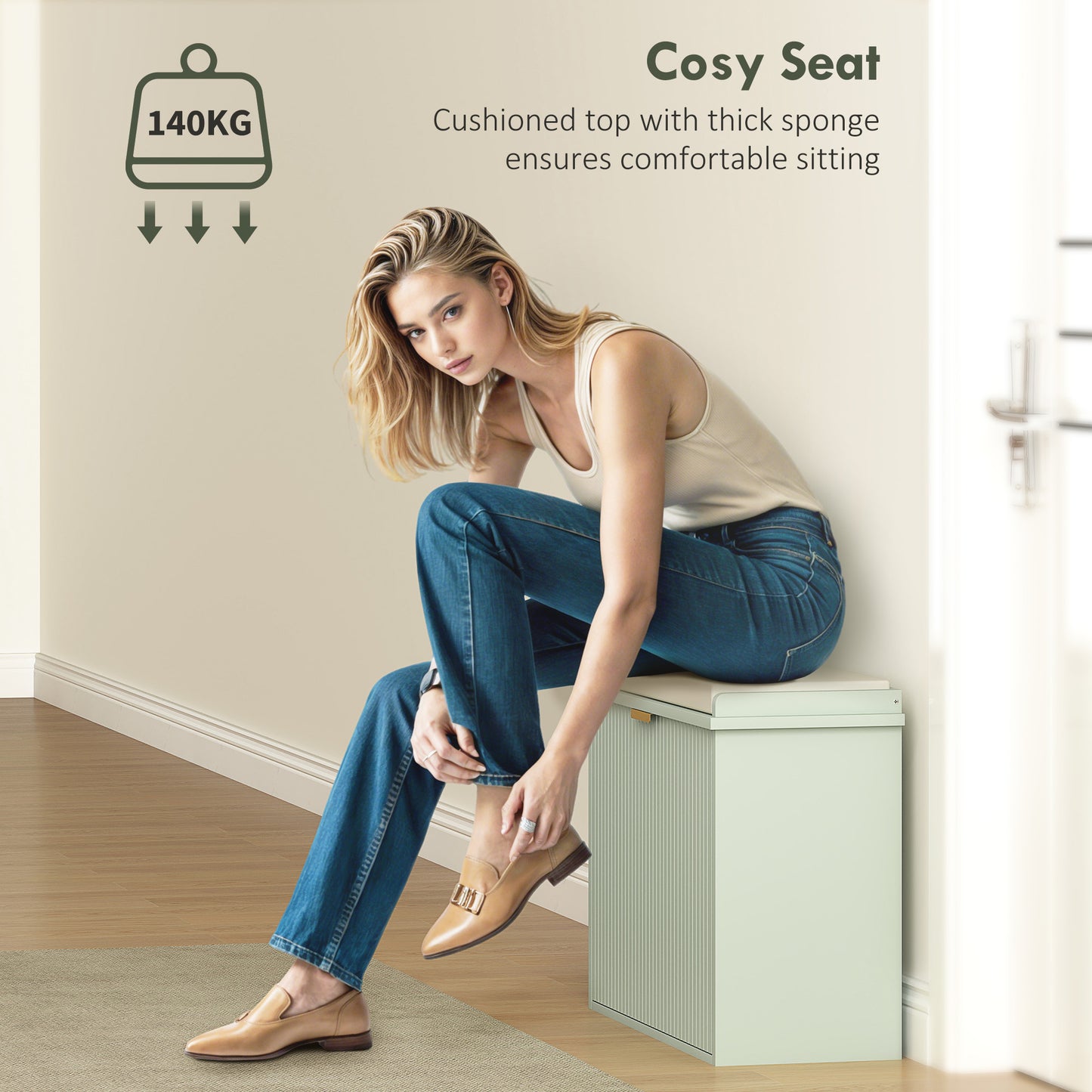 Shoe Storage Bench with Cushion and Flip-Drawer 62x26x47.5cm Green