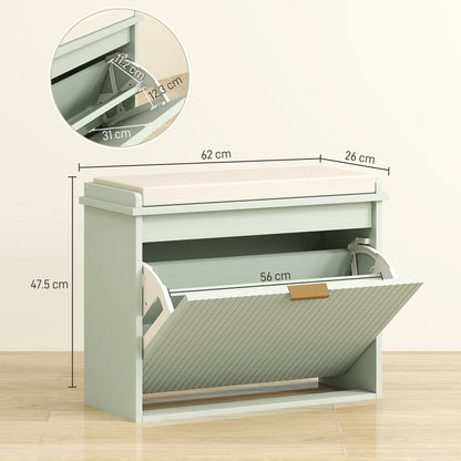 Shoe Storage Bench with Cushion and Flip-Drawer 62x26x47.5cm Green
