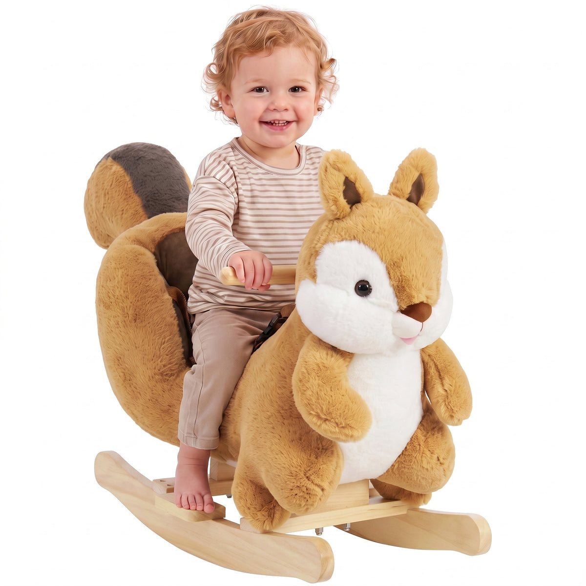 Plush Rocking Squirrel with Sounds and Safety Belt - Brown