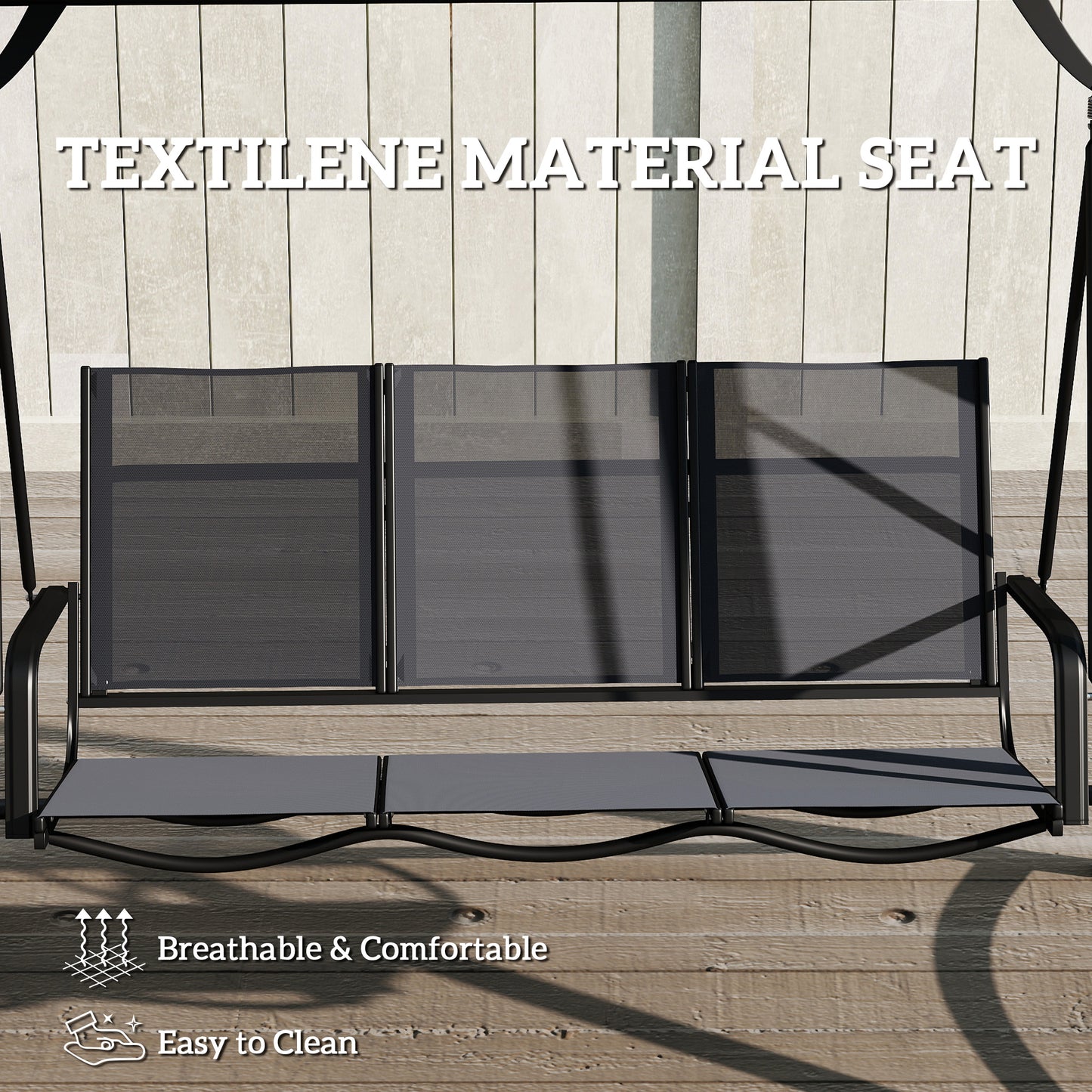 3 Seater Swing Chair, Garden Swing Bench with Adjustable Canopy