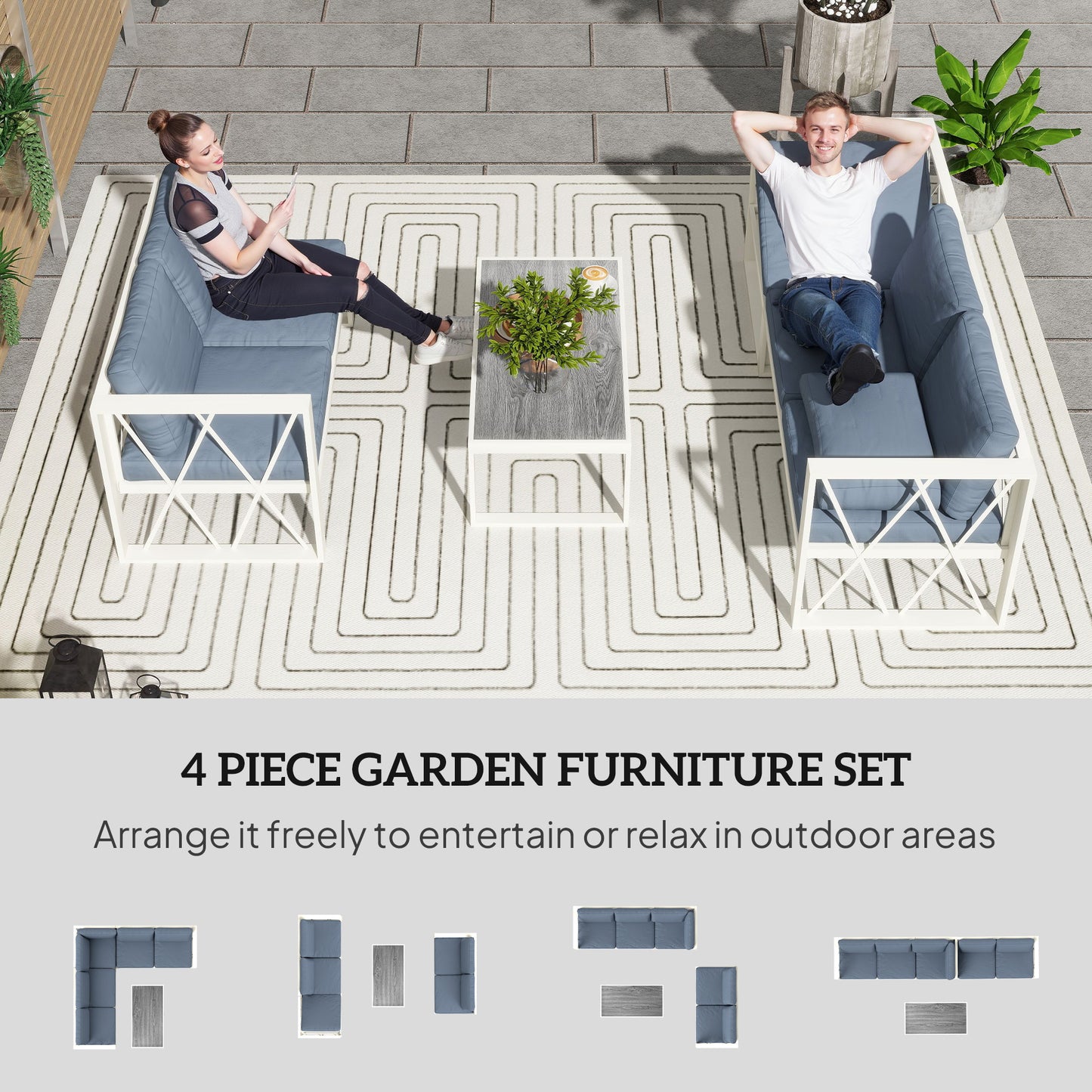 5 Seater Sectional Outdoor Sofa Set with Loveseats for Garden Grey