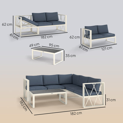5 Seater Sectional Outdoor Sofa Set with Loveseats for Garden Grey