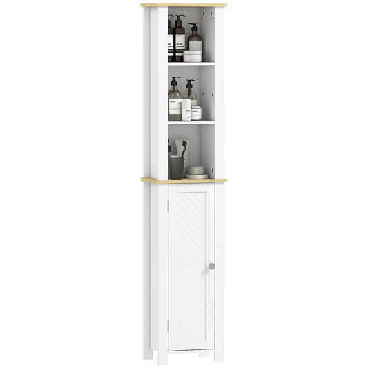 Slim Bathroom Storage Unit with Open Compartment, White