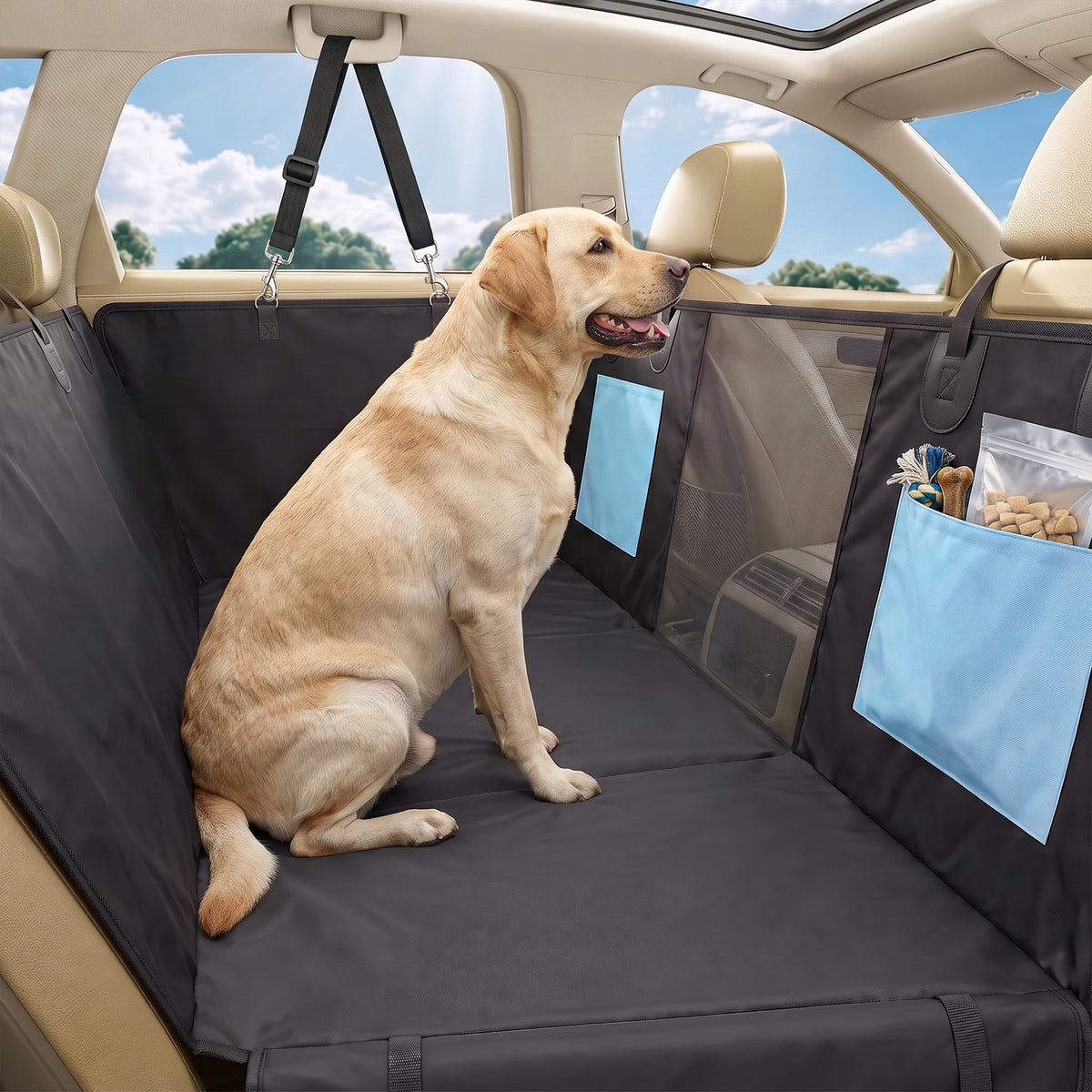 Dog Car Seat Cover, Waterproof Dog Travel Hammock, Blue